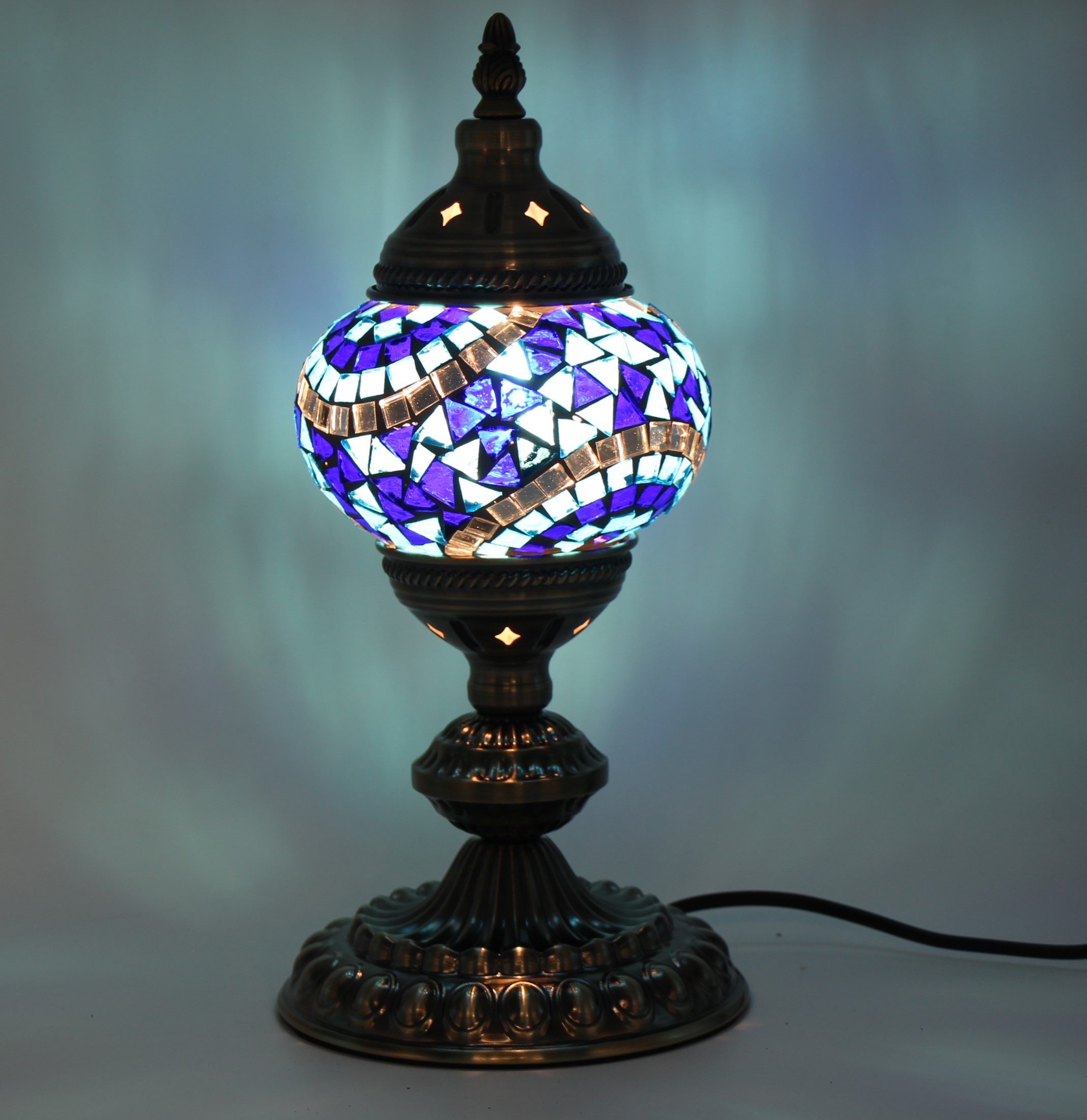Turkish Mosaic Table Lamp River Blue With Large Elegant Base (1)