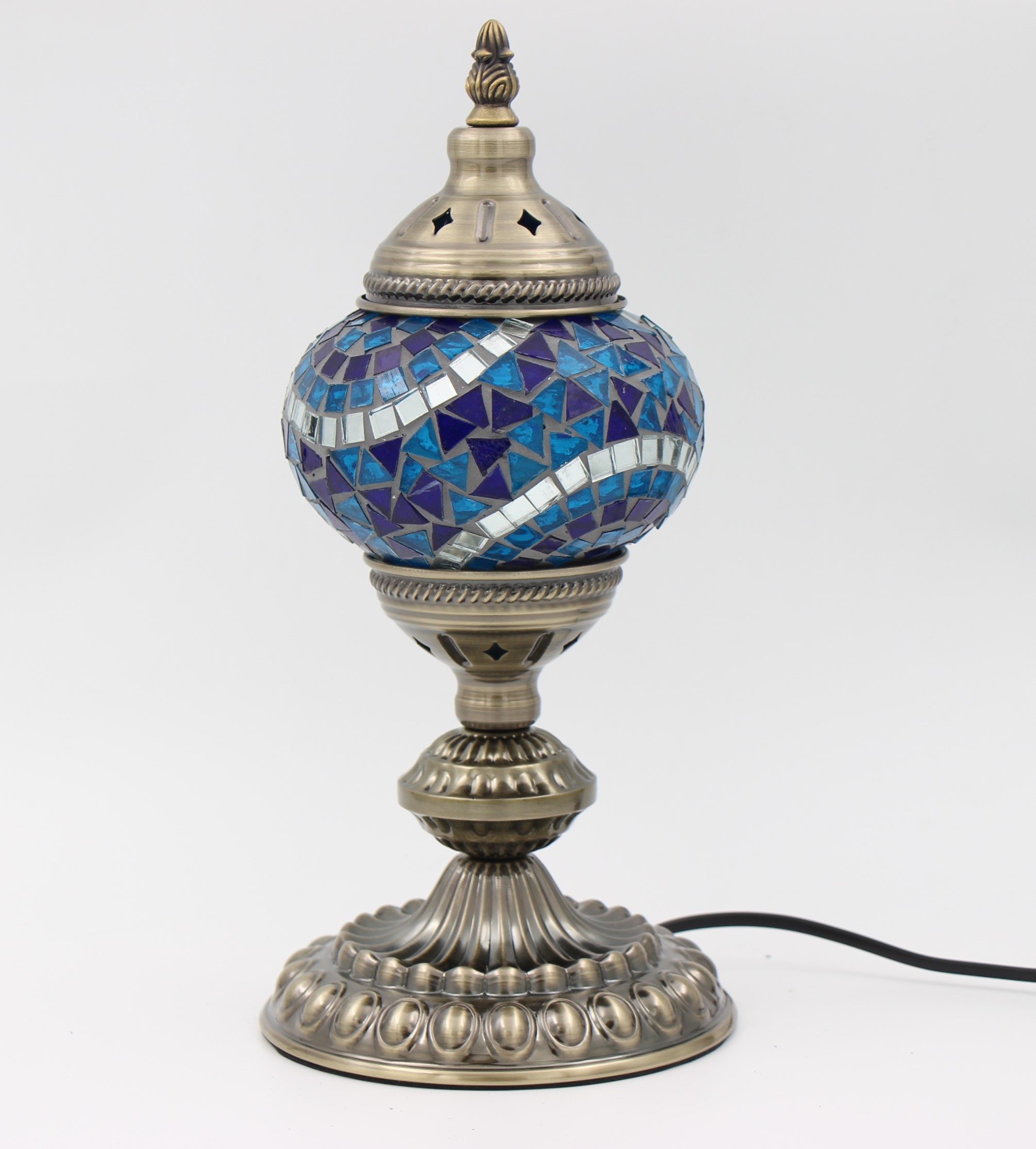 Turkish Mosaic Table Lamp River Blue With Large Elegant Base (3)