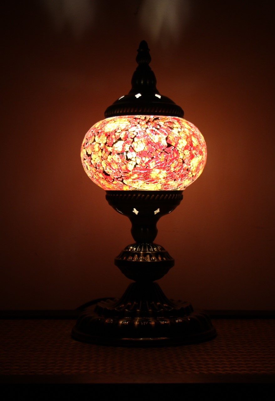 Turkish Mosaic Table Lamp Small Cracked Apricot Red 1