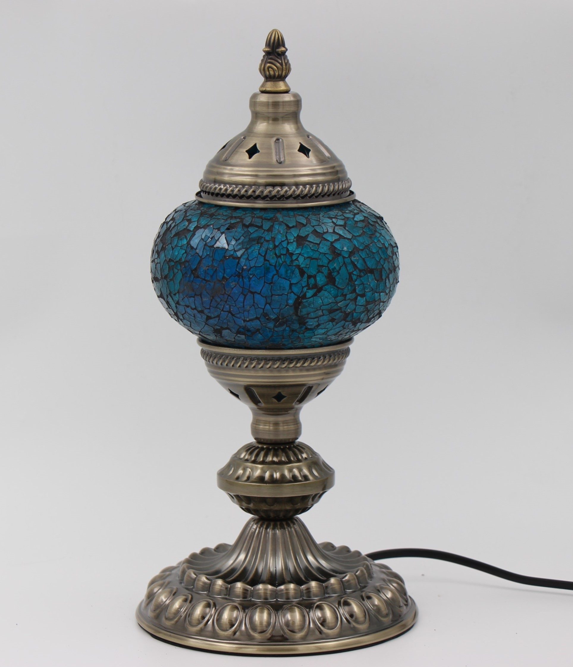 Turkish Mosaic Table Lamp Small Cracked Teal (1)