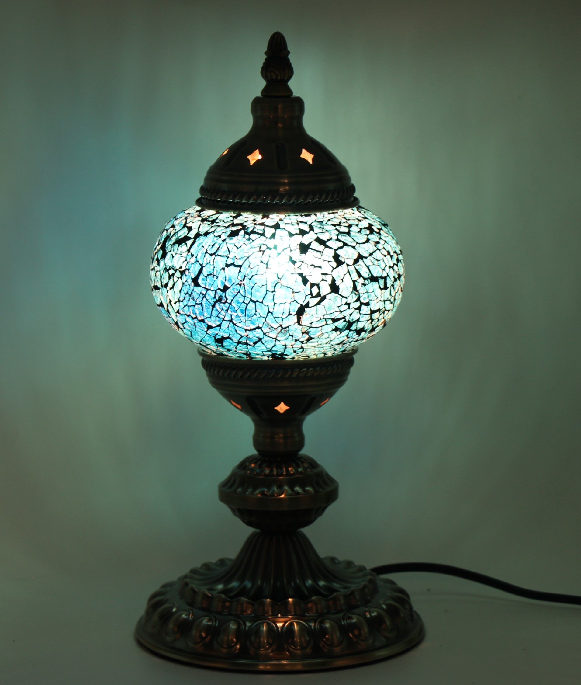 Turkish Mosaic Table Lamp Small Cracked Teal (2)
