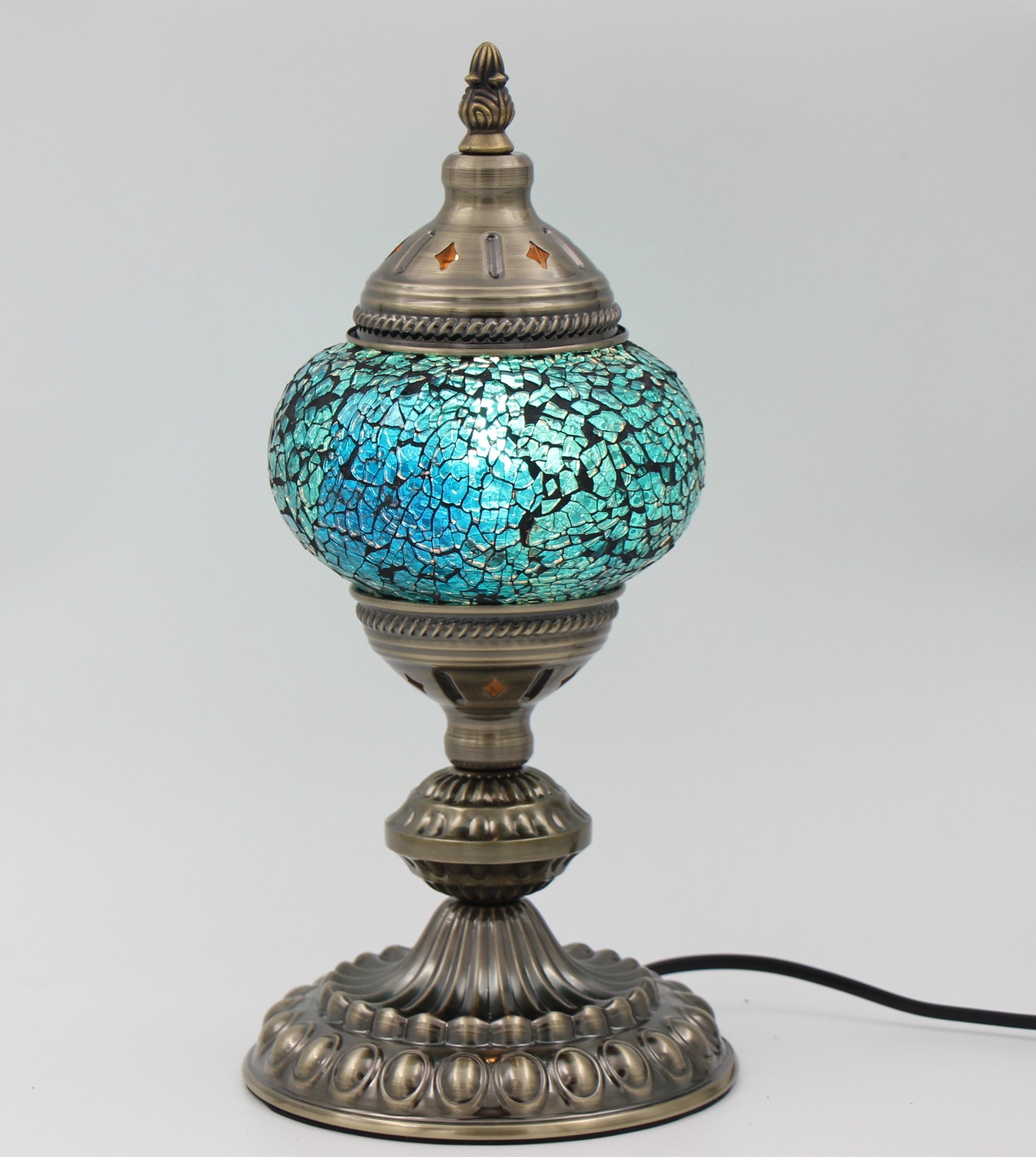Turkish Mosaic Table Lamp Small Cracked Teal (3)