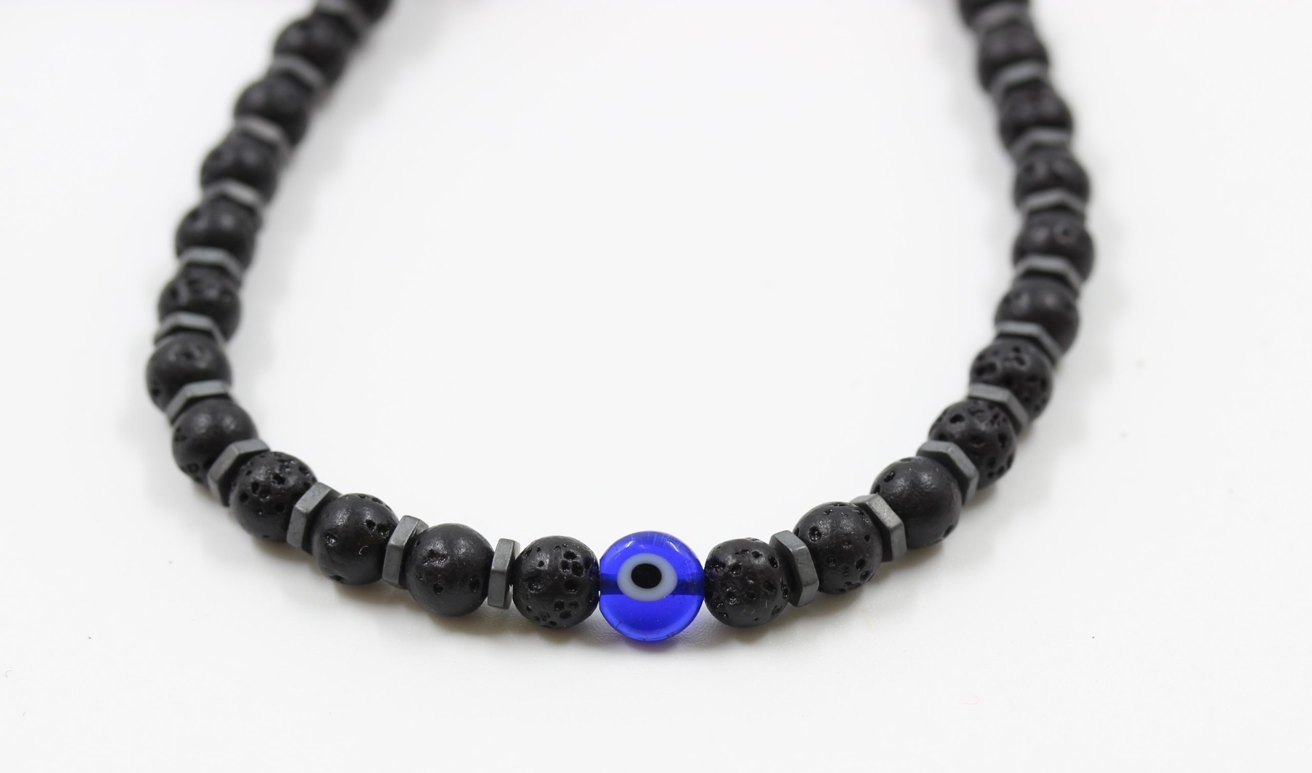 Volcanic Black GemStone Bracelet With Evil Eye And Drawstring 1
