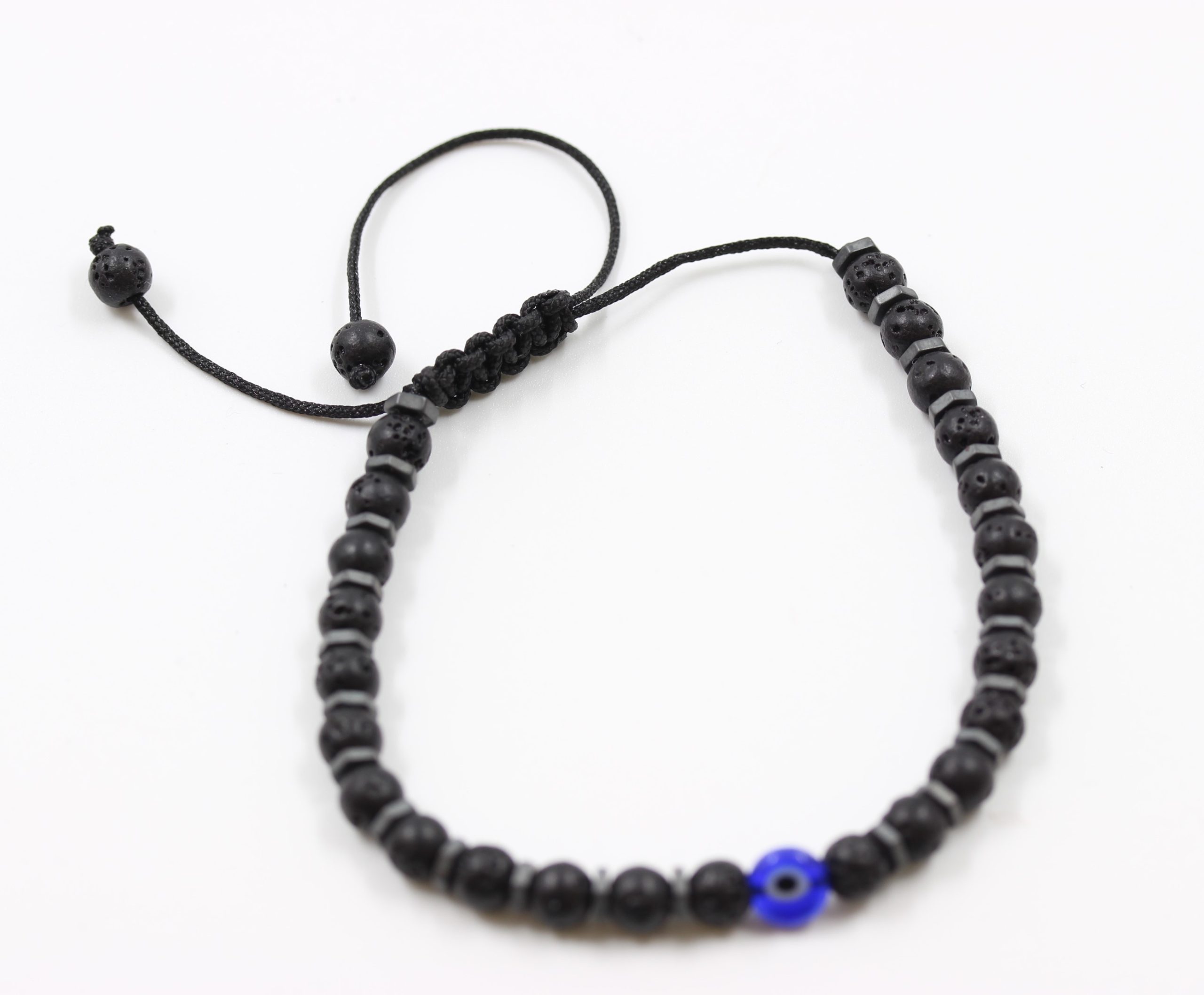 Volcanic Black GemStone Bracelet With Evil Eye And Drawstring