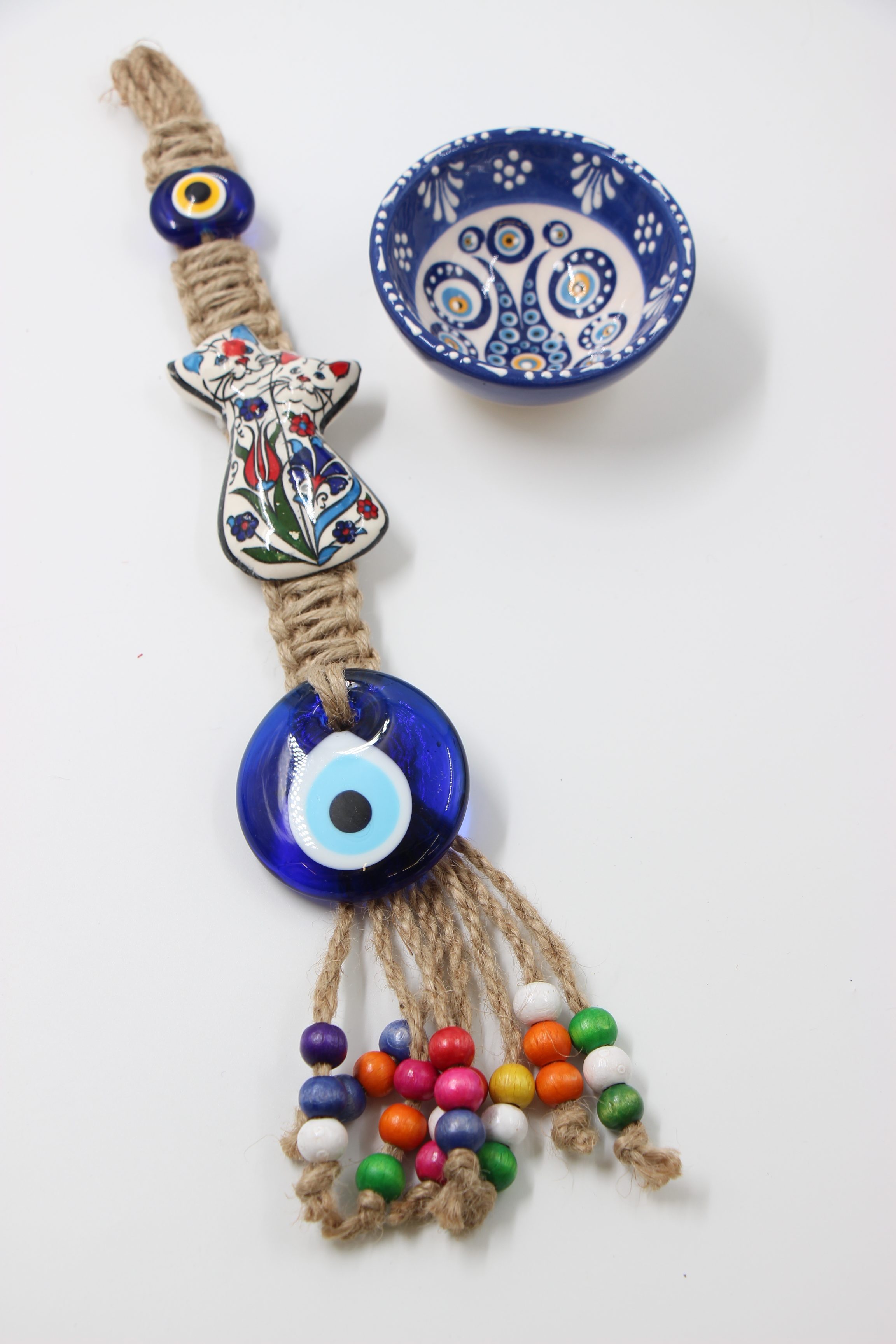 Wall Hanging Evil Eye On Rope Tulip Cat