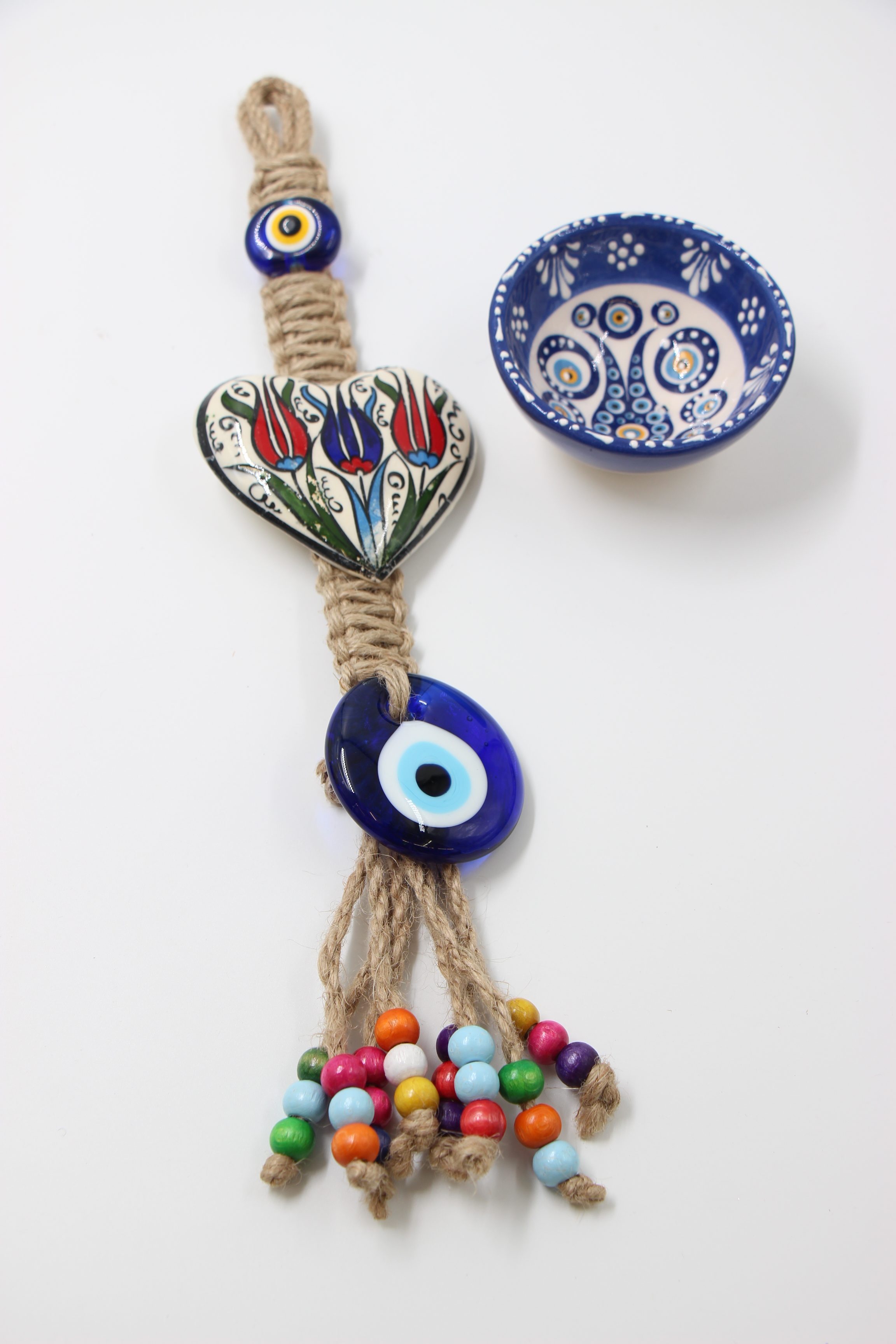 Wall Hanging Evil Eye On Rope Tulip Heart
